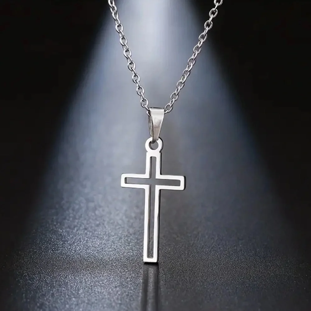 NEW Minimalistic Classic Unisex Cross Silver Religious Pendant Gothic Necklace